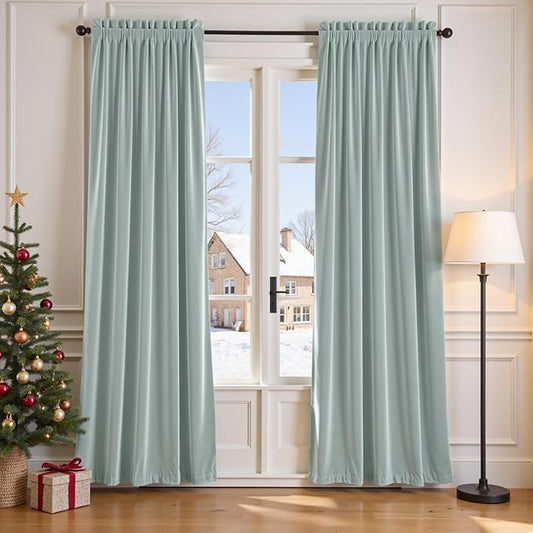 Lazzzy Velvet Blackout Curtains Thermal Insulated Room Window Drapes Super Soft Luxury Curtains for Living Room Bedroom Rod Pocket 2 Panels, Misty Blue, 52" W x 108" L