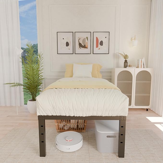 ALDRICH 18 Inch Metal Twin Bed Frame - Black Basic Steel Slats Platform, Easy Assembly Heavy Duty Noise Free Bedframes, No Box Spring Needed