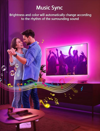 MATICOD RGB LED TV Strip USB Lights for Backlight and Behind, App Remote Control, Music Sync, Multicolor, 9.84FT for 32"-43" TV