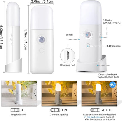 YELKO Rechargeable Motion Sensor Night Light, Battery Operated nightlights, Dimmable Motion Sensor Light Indoor, Cordless Motion Activated Night Lights for Adults, Hallway (Cool White 4Pack)