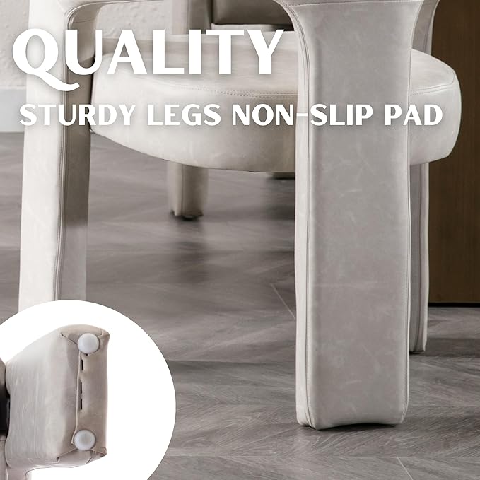 Modern Barrel Dining Chairs Set of 8, PU Leather Upholstered Accent Side Chair with Arms Comfy Makeup Vanity Chairs, Dining Living Room Kitchen Chairs, Grey