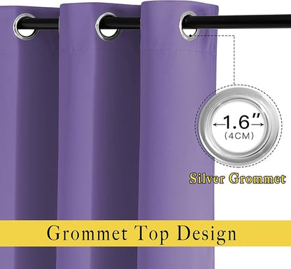 NICETOWN Blackout Lilac Purple Curtains & Drapes for Bedroom - Noise Reducing Thermal Insulated Solid Grommet Room Darkening Window Drapes for French Door (2 Panels, 66 x 90 Inch)