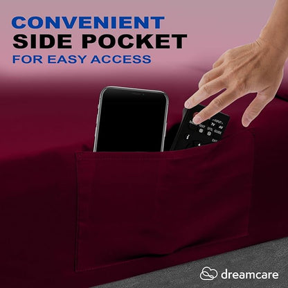DREAMCARE King Size Sheets Set – 4 pcs Cooling Sheets – up to 21” Deep Pocket King Sheet Set – Hotel Luxury Sheets & Pillowcases – Superior Softness 100% Fine Microfiber with Side Pocket – Burgundy