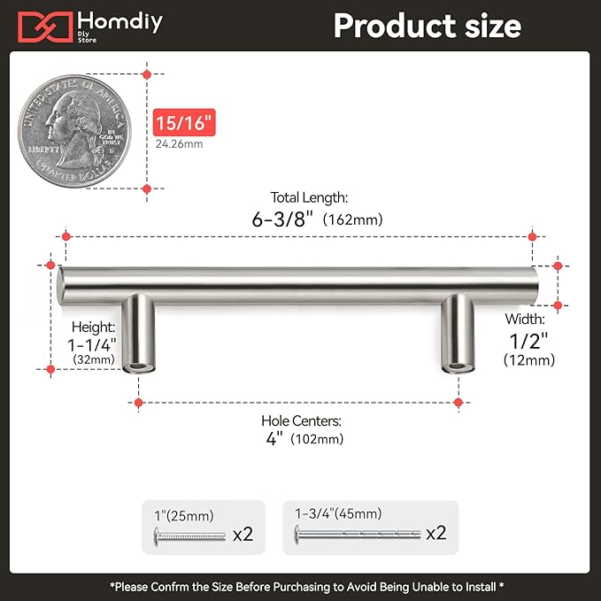 homdiy Brushed Nickel Cabinet Pulls Cabinet Handles, 4in(102mm) Center to Center Dresser Drawer Handles Silver Drawer Pulls for Kitchen, Bedroom, Bathroom, Wardrobe Hardware