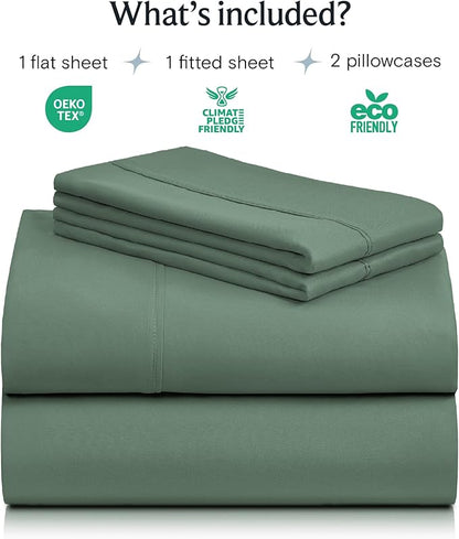 LuxClub 4 PC Full Sheet Set, Breathable Luxury Bed Sheets, Deep Pockets Wrinkle Free Cooling Bed Sheets Machine Washable Hotel Bedding Silky Soft - Tree Moss Green Full