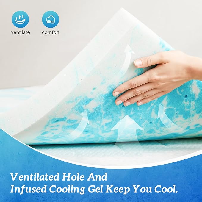 Sweetcrispy Mattress Topper California King, 4 Inch Thick Memory Foam Gel Infused Cooling Toppers Pad for Bed, Sleeper Sofa, RV, Camper, CertiPUR US Certified, Ventilated and Breathable