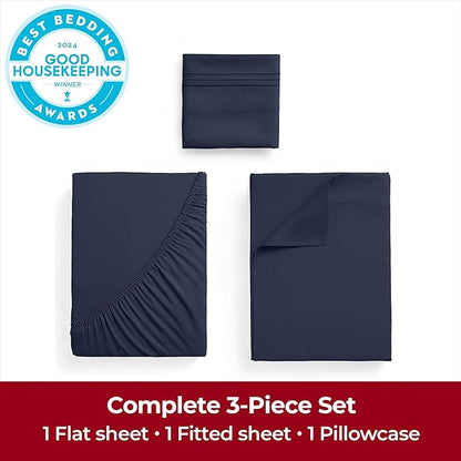 Mellanni Extra Deep Twin XL Sheets - 3 PC Iconic Collection Bedding - Hotel Luxury, Ultra Soft, Cooling Bed Sheets - Wrinkle, Fade, Stain Resistant (Twin Extra Long, Navy Blue)