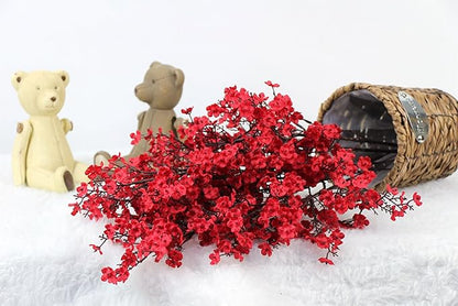 JAKY-Global 9pcs Babys Breath Artificial Flowers Gypsophila Bouquet Bulk Fake Spring Silk Small Flowers Real Touch Faux Floral for Home Bedroom Kitchen Garden Wedding Christmas Party DIY Decor (Red)