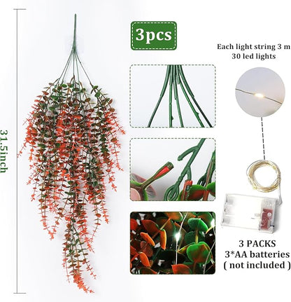 Hanging Decor Faux Plants Outdoor Artificial Hanging Plants Artificial Decor for Outdoors Plants Decor Faux Hanging Plants Fake Plants for Indoor Wall Room Backgarden Yard Front Door Decor(Orange)