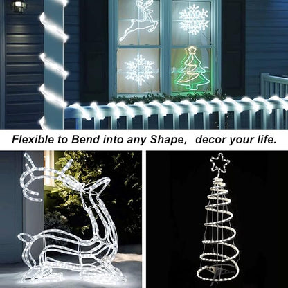 JMEXSUSS 2 Pack Rope Lights Battery Operated String Lights Outdoor Waterproof, Total 66ft 200 LED 8 Modes White Battery Powered Light with Remote for Canopy Tent Camping Patio Garden Decor