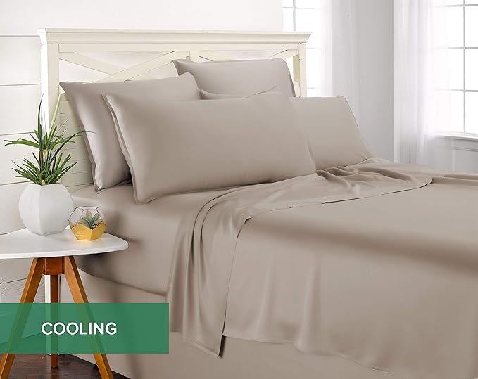 Queen Sheets by Pure Bamboo, Genuine 100% Organic Viscose Derived from Bamboo Bed Sheet Set, Luxuriously Soft & Cooling, Double Stitching, Lifetime Quality Promise (Queen, Sand)