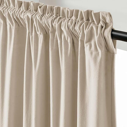Lazzzy Velvet Blackout Curtains Thermal Insulated Room Window Drapes Super Soft Luxury Curtains for Living Room Bedroom Rod Pocket 2 Panels, Beige, 52" W x 90" L