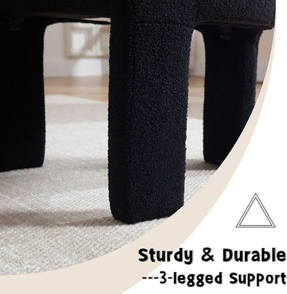 Modern Sherpa Barrel Dining Chair, Upholstered Boucle Dining Chair Accent Chair with Arms Comfy Makeup Vanity Chair, Dining Living Room Kitchen Chair, Black