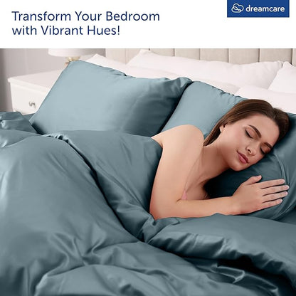 DREAMCARE King Size Sheets Set - Cooling Bed Sheets - 4pcs Set - up to 15" Deep Pocket King Sheet Set – Soft & Long Lasting Cooling - 100% Fine Brushed Microfiber with Side Pocket - Mineral Blue