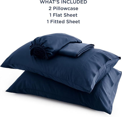 Bedsure Queen Sheet Set, Rayon Derived from Bamboo, Cooling Sheets, Breathable & Soft, Deep Pocket Up to 16 Inches, Hotel Luxury Silky Bedding for Hot Sleepers, Navy