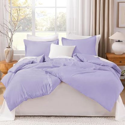 Litanika Lavender Purple Comforter King Size, 3 Pieces Lightweight Solid Bedding Comforter Set, All Season Fluffy Bed Set (104x90In Comforter & 2 Pillowcases)