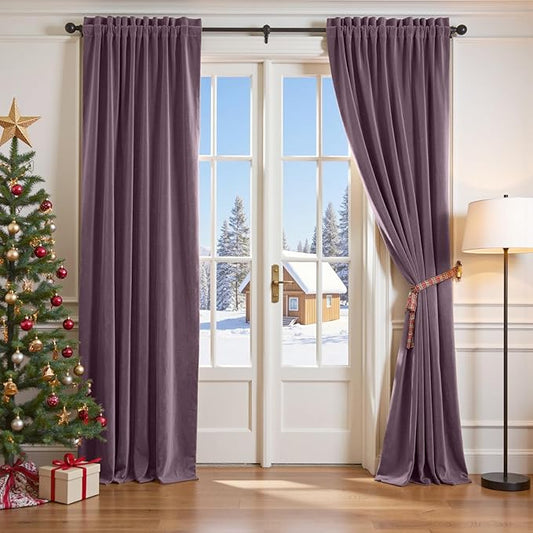 Lazzzy Velvet Blackout Curtains Thermal Insulated Room Window Drapes Super Soft Luxury Curtains for Living Room Bedroom Rod Pocket 2 Panels, Lavender Purple, 52" W x 84" L