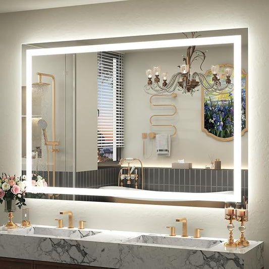50x 40 LED Lighted Bathroom Mirror for Wall, Large Vanity Mirror with Lights, Dimmable, Anti-Fog, Shatter-Proof, ETL Listed (Front + Backlit)