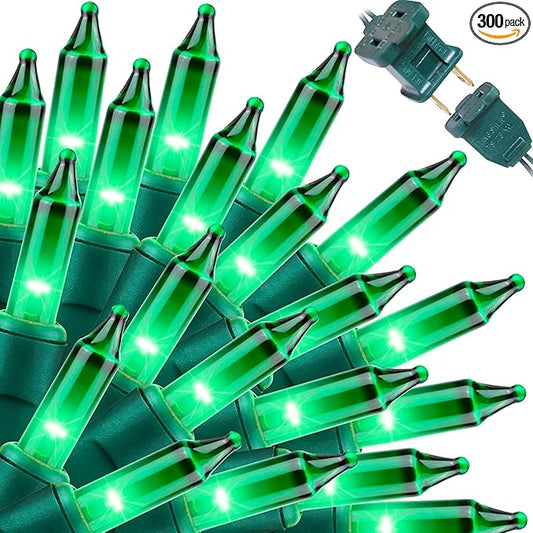 LAMPHOME Super-Bright Extendable Green Christmas Lights Decoration 300Lights 63.8ft(2pk of 150L) UL Certified Mini Bulb String Lights Set for Outdoor Christmas Tree Garden Holiday Party Patio Decor