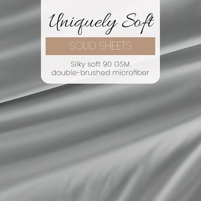 Linen Market Double-Brushed Microfiber Queen Sheet Set 4 Piece – Oeko-TEX Certified Ultra Soft & Wrinkle-Free - 16" Deep Pocket Sheets - Easy Care Queen Size - Light Gray