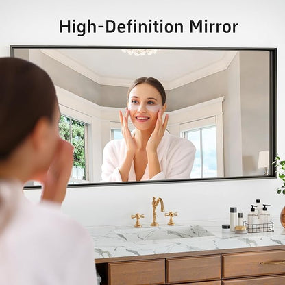 55”x 36” Black Bathroom Mirrors for Over Sink, Metal Framed Rectangle Mirror, Large Modern Wall Vanity Mirror, Mirrors for Wall Decor Living Room Bedroom Entryway (Horizontal/Vertical)
