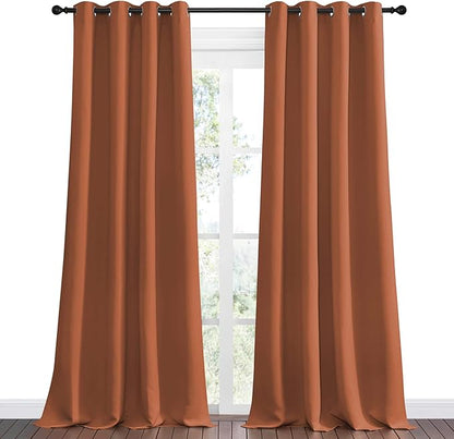 NICETOWN Burnt Orange Blackout Curtains for Sliding Door, 55 by 108, 2 Pieces, Blocking Out Sunlight Window Treatment Modern Design Grommet Curtain Panels for Dining Room