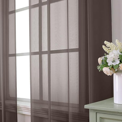 Aiyufeng Chocolate Brown Sheer Curtains 96 Inches Long 2 Panels, Solid Voile Rod Pockets Stylish Breathable Drapes Window Treatment for Kid's Room/Bedroom/Living Room, 42W x 96L, Chocolate Brown