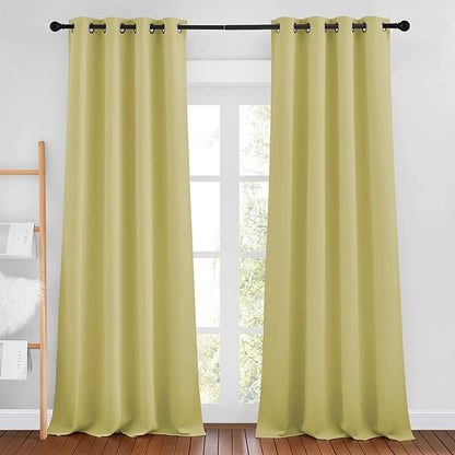 NICETOWN Paler Yellow Room Darkening Curtains for Living Room, Grommet Thermal Insulated Window Drapes Room Divider Blinds Sound Reducing for Living Room, W46 x L102, 2 Pieces