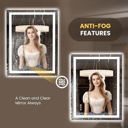 LOAAO 27.6"x35.4" LED Mirror for Bathroom, Lighted Bathroom Mirror with Lights, Anti-Fog, Dimmable, Memory Function, Easy to Install, Clear Reflection