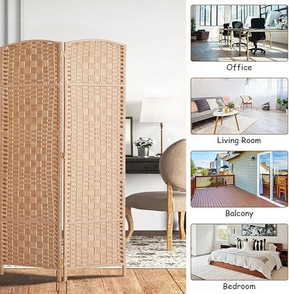 Rose Home Fashion Room Divider, 6 ft Tall Room Dividers and Folding Privacy Screens, 16in Privacy Screen 4 Panel Natural Space Temporary Wall Foldable Partition Separation