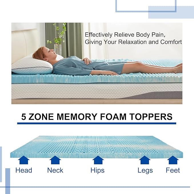 SINWEEK 3 Inch Mattress Topper 5-Zone Memory Foam Mattress Topper Pressure Relief Soft Mattress Pad, CertiPUR-US Certified, King