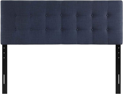 Modway Emily Tufted Button Linen Fabric Upholstered King Headboard in Navy