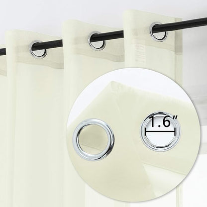 DUALIFE Cream Beige Sheer Grommet Curtains for Bedroom 2 Panel Set Light Filtering Semi Sheer Farmhouse Style Living Room Curtains 52X96 Inches Long Ivroy