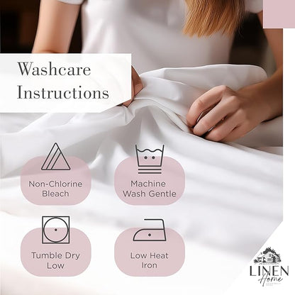 Linen Home 100% Cotton Printed Percale Sheets California King Size, Deep Pocket, 4 Pieces Set-1 Flat, 1 Deep Pocket Fitted Sheet and 2 Pillowcases, Crisp Cool Bed Linen, Mauve Silhouette Floral