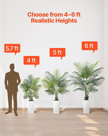 VEVOR Artificial Areca Palms 4 ft, 2 Pack Fake Palm Tropical Plants with White Tall Planter, Faux Floor Silk Plant in Pot, Large Tree for Home Office Living Room Decor House Warming, Indoor Outdoor