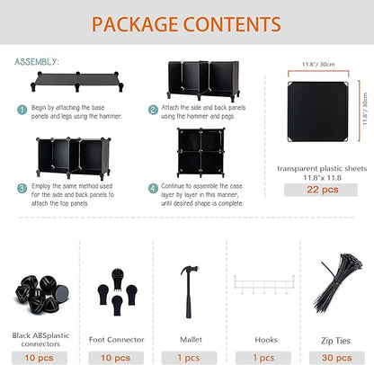 6-Cube Storage Organizer, Closet Organizer Storage Cabinet Shelf Bookcase Bookshelf with Metal Hammer, Storage Cubes Organizer Cabinet for Kids, Closet, Bedroom, Bathroom(11.8x11.8x11.8 inch)Black