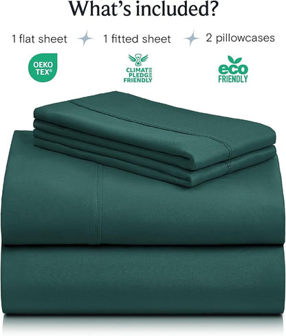 LuxClub 4 PC California King Sheet Set, Breathable Luxury Bed Sheets, Deep Pockets Wrinkle Free Cooling Sheets Machine Washable Hotel Bedding Silky Soft - Emerald Cal King