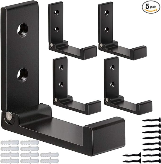 ZEYU Folding Coat Hooks, 5Pcs Wall Hooks for Hanging Coat Towel Hooks Hardware Heavy Duty Aluminum Alloy Headphone Holder No Rust Wall Mounted with Screws for Bags Fitness Equipment