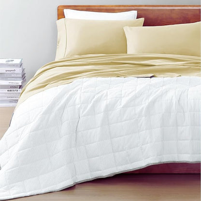 LANE LINEN 100% Organic Cotton Sustainably Produced Twin XL Bed Sheets, Mercerized Fully Elasticized Percale Perfect for Hospital Bed & Dorm Room, Reinforced Seams Twin XL Sheets-Vanilla