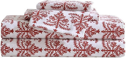 Eddie Bauer - Flannel Sheets Queen Size, Anti-Pilling & Wrinkle Resistant Cotton, Touchably Soft for All-Season Comfort - Bed Sheets with Matching Pillowcases & Fitted Sheet (Jolly Trees Red)
