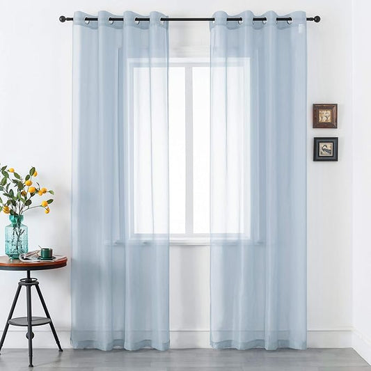 DUALIFE Dusty Blue Curtains 120 Inches Extra Length for Living Room Decor 2 Panels Set Grommet Look Semi Transparent Sheer Curtains for Bedroom 120 Inch Long 10FT Stone Blue
