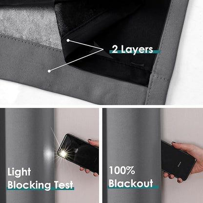 ChrisDowa 100% Blackout Curtains 72 inch Long for Bedroom with Black Liner, 2 Thick Layers Total Blackout Thermal Insulated Grommet Window Curtains 2 Panels Set (Grey, 42 x 72 Inch)