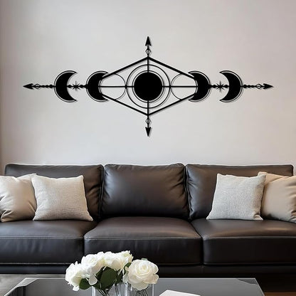 Hfrolixit Moon Phase Metal Wall Decor, Boho Moon Metal Wall Art, Celestial Wall Decor, Scandinavian Natural Wall Art, Astrology Wall Hanging (Gold, 53"x21"/135x54cm)