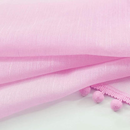 Treatmentex Pom-Pom Sheer Curtains for Bedroom 84 inches Linen Textured Look Pink Sheer Window Draperies for Girl's Room, 52" w x 2 Panels, Red, Rod Pocket