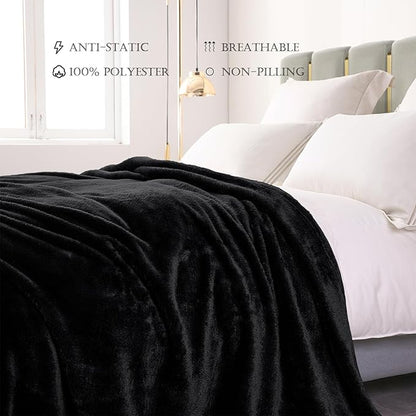 Exclusivo Mezcla Plush Fuzzy Fleece Bed Blanket Queen Size, Super Soft, Fluffy and Warm Blankets Suitable for All Seasons (Black, 90x90 Inches)