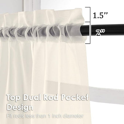 OVZME Cream Sheer Curtains 84 Inches Long 2 Panels - Soft Light Filtering Window Sheer Panels for Living Room/Bedroom, Top Dual Rod Pocket, 1 Pair, Each 42Wx84L Inches