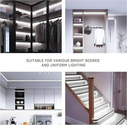COB LED Strip Lights Cool White,24V Dimmable led Light Strip KIT with Remote and app Control,6000K 50FT/15m 8mm Wide Ra>90 Cuttable Flexible Strip Lights for Bedroom,Shelf,Cabinet