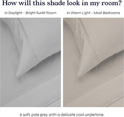 California Design Den Natural 100% Cotton Sheets, Full Size Sheets Set, 400 Thread Count Sateen Bedding, Deep Pockets with All-Around Elastic for a Snug Fit, Cool & Durable Bed Set - Light Grey