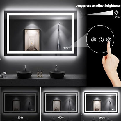 LOAAO 48"X30" LED Bathroom Mirror with Lights, Anti-Fog, Dimmable, Backlit + Front Lit, Lighted Bathroom Vanity Mirror for Wall, Memory Function, Tempered Glass, Shatter-Proof, ETL Listed