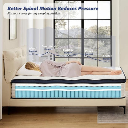 King Mattress 12 Inch King Size Mattress - Memory Foam & Pocket Coils Springs, Pressure Relief, Medium Firm Comfort, Motion Isolation, Ideal for All Sleep Positions, CertiPUR-US Certified